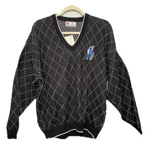 Vtg Isle of Cotton Lady Golfer Sweater Size XL USA Golfing Pair EMBROIDERED NWT